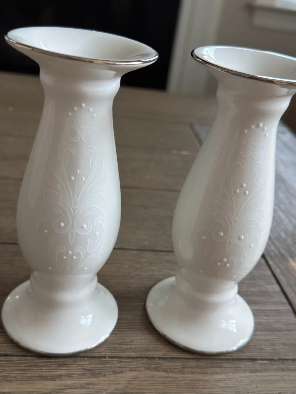 NEW White porcelain Lenox wedding promise opal innocence candlesticks